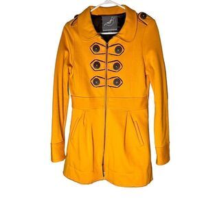 Anthropologie Knitted Dove Becoming Jane mustard yellow military jacket M